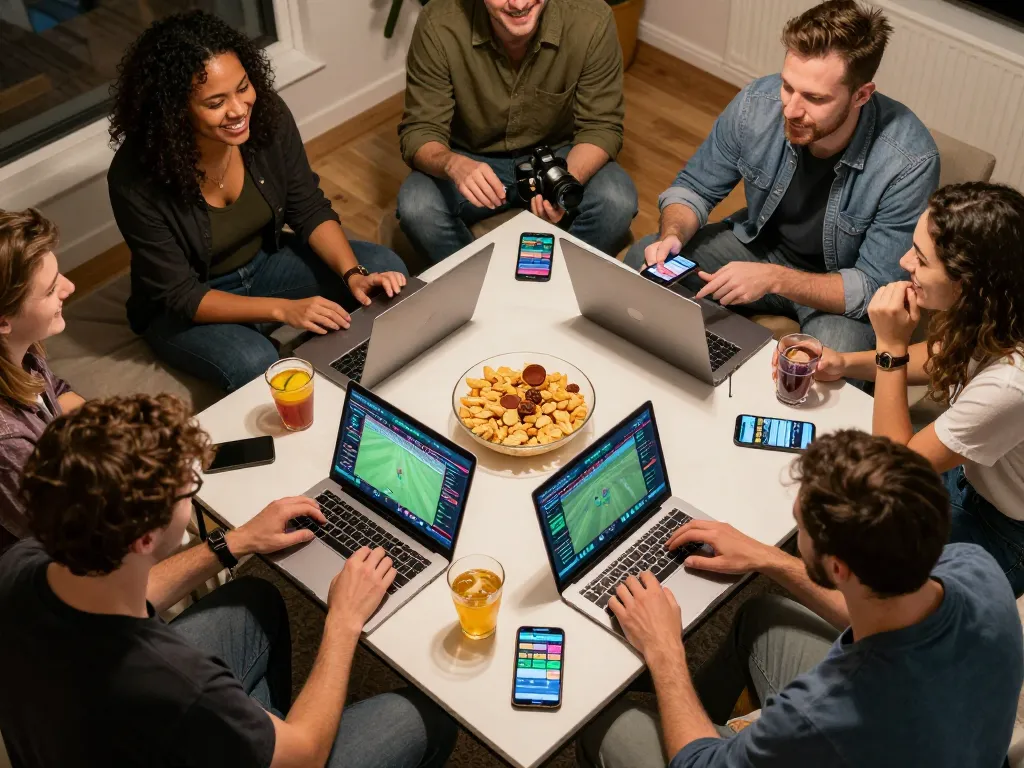 Sports betting fun at home with friends using betting apps at https://tg88u.com/ to place bets.