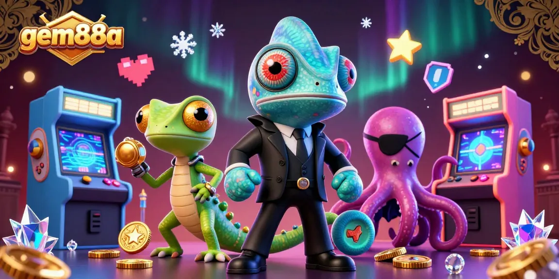 Experience exciting gaming adventures with gem88a in this colorful casino-themed scene filled with vibrant characters.