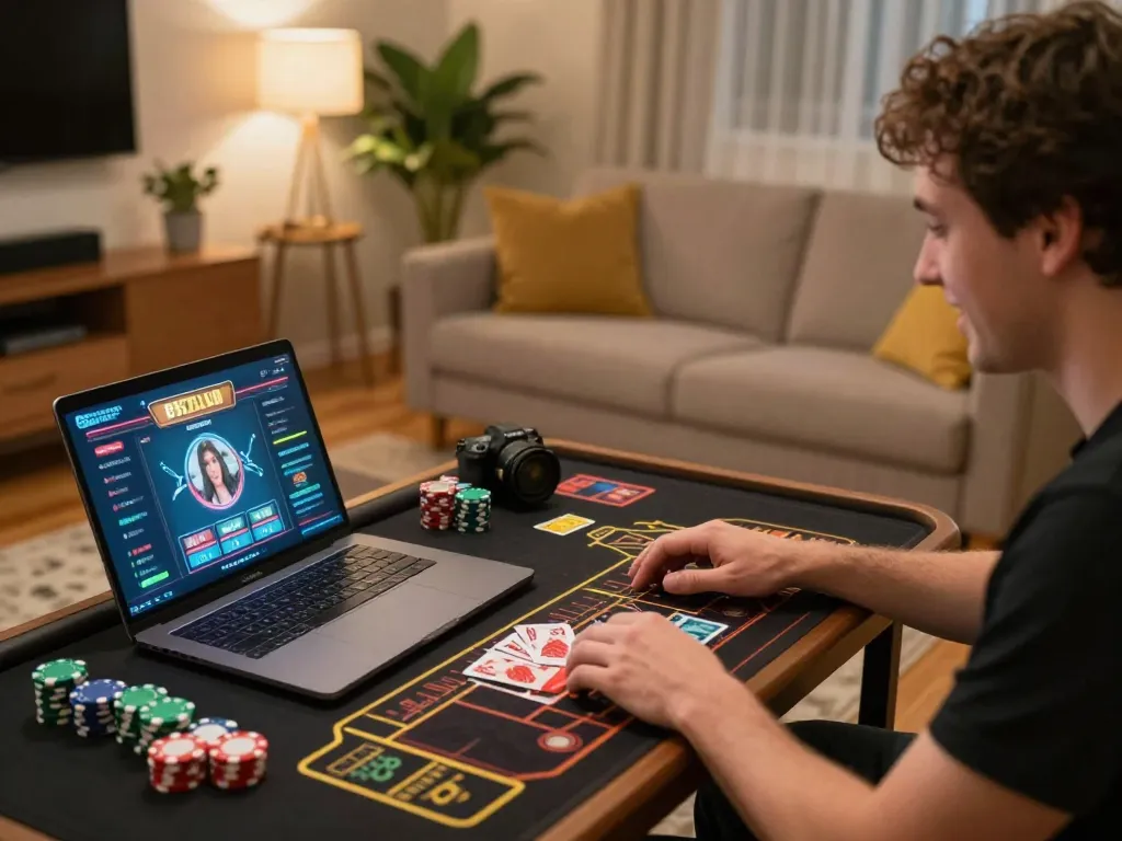 B52 Club player engaging in an exciting online gaming session at home with strategic betting tools.