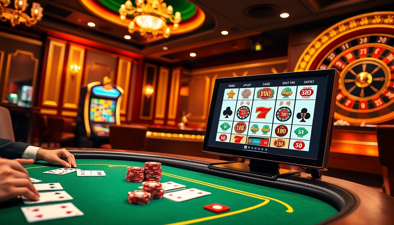 Experience kp88 đăng nhập on a luxurious online casino table with vibrant cards and shimmering slots.