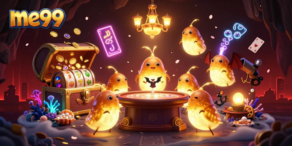 Experience thrilling gameplay with me99 at a vibrant cave casino lit by glowworms.