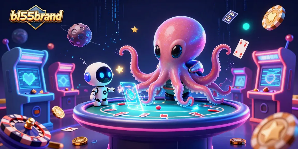Engage with the action at bl555brand’s vibrant casino scene featuring an alien octopus and dynamic holographic poker table.