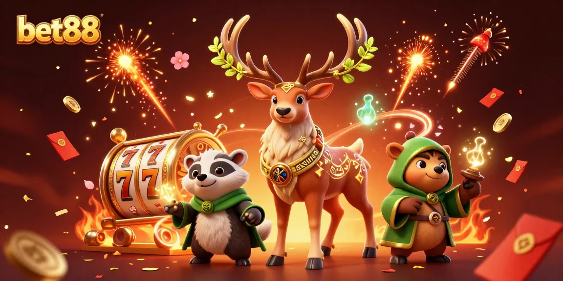 Experience the excitement of betting at bet88 with vibrant slot reels and magical characters.
