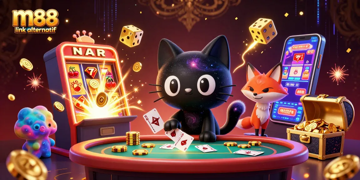 Win big with M88 link alternatif showcasing an exciting cosmic casino scene.