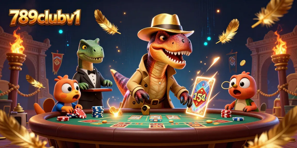 Experience the vibrant atmosphere of 789clubv1 with a velociraptor card counter and thrilling casino elements.