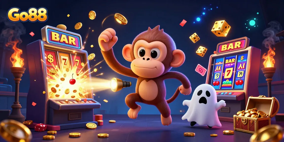Experience Go88's exciting gaming adventure with a lively, mischievous monkey in a creative casino setting.