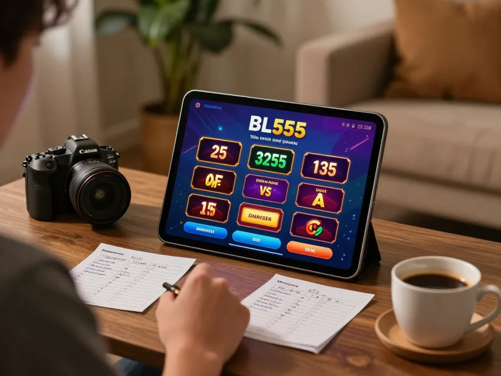 Engaged player strategizing bankroll management on trang chủ bl555 online casino setup, cozy home atmosphere