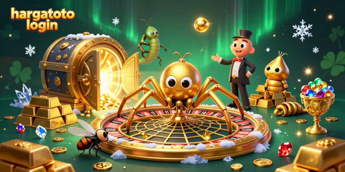 Experience seamless hargatoto login with a vibrant 3D casino scene, featuring engaging characters and lucky charms.