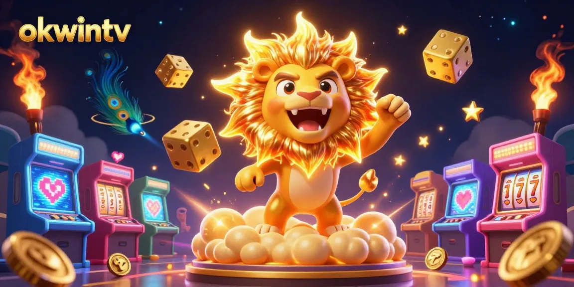 Experience the excitement of okwintv with vibrant 3D slots, golden dice, and unique game elements.