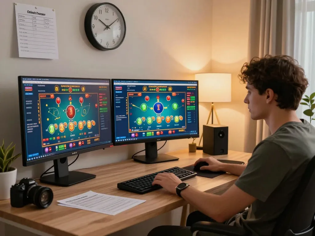 KJC players managing bets strategically at an upscale online casino setup