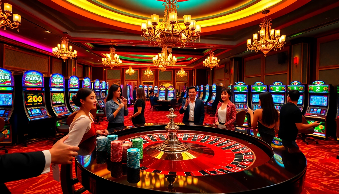UU88 gamers enjoying a vibrant casino experience with roulette and poker chips.