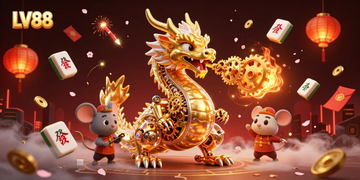 Experience thrilling gameplay with LV88, featuring a golden dragon and dynamic casino elements.
