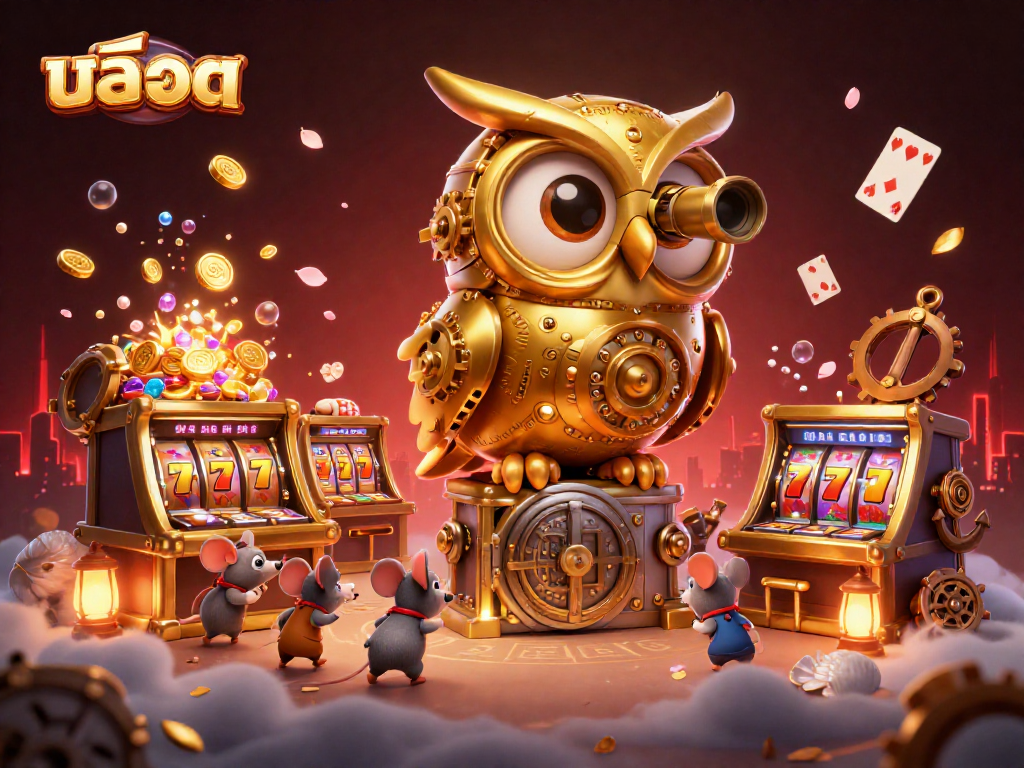 Engage with สล็อต through animated 3D characters and casino elements in a vibrant environment.