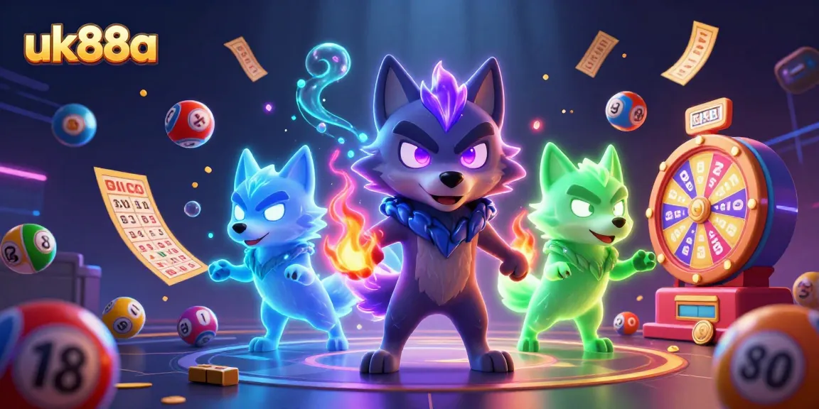 Engage with exciting gameplay at uk88a, featuring a dynamic 3D casino scene filled with lottery elements.