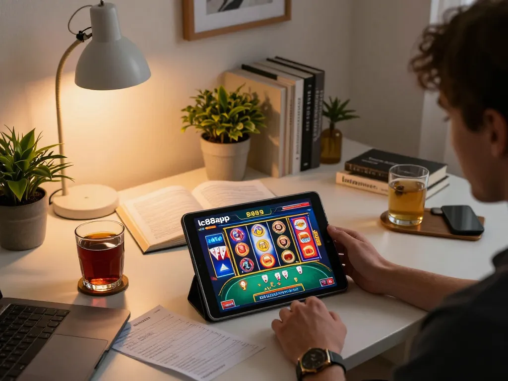 Engaging user playing lc88app on tablet, showcasing strategic online casino gameplay