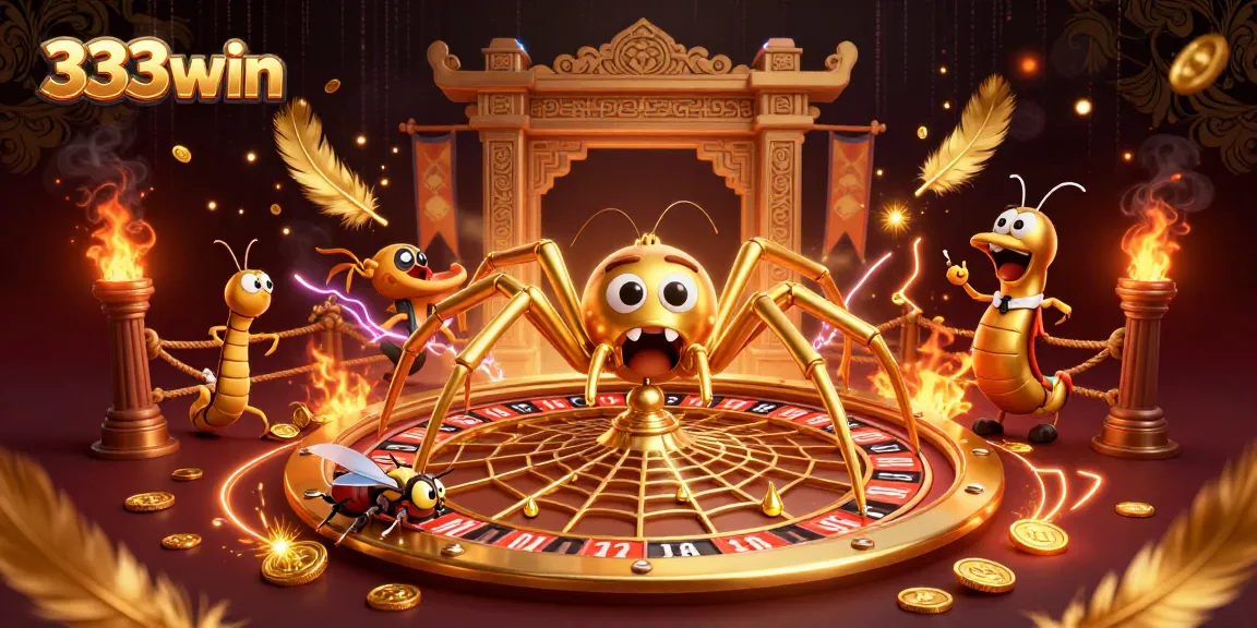 Engage in thrilling bets at 333win's roulette-style web, with a golden spider and centipede croupier.