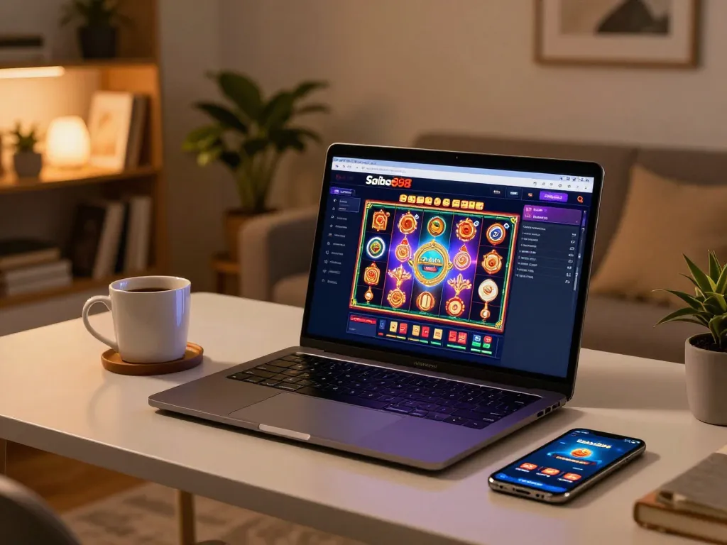 Saibo898 Casino gaming interface displayed on a laptop during an engaging at-home casino session.