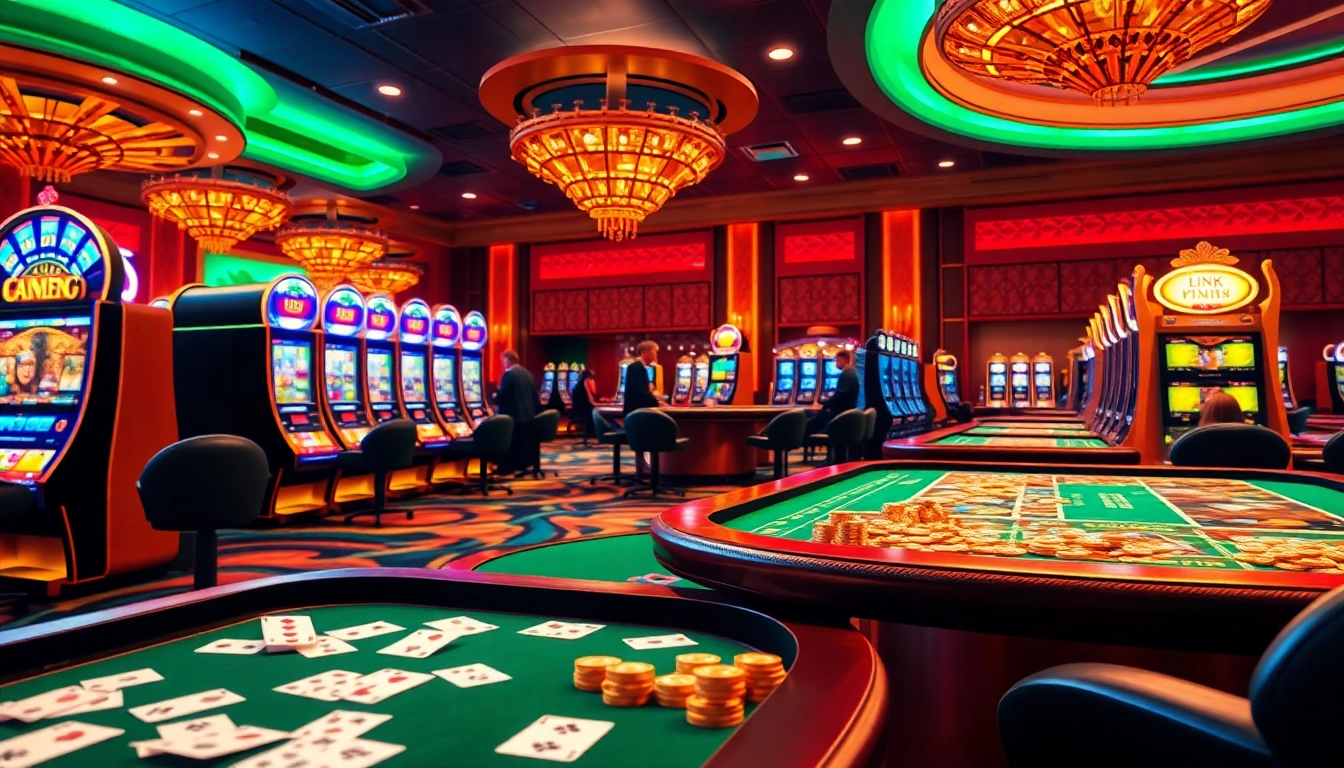 Experience LINK VIN88 through vibrant casino visuals showcasing lively tables and exciting games.