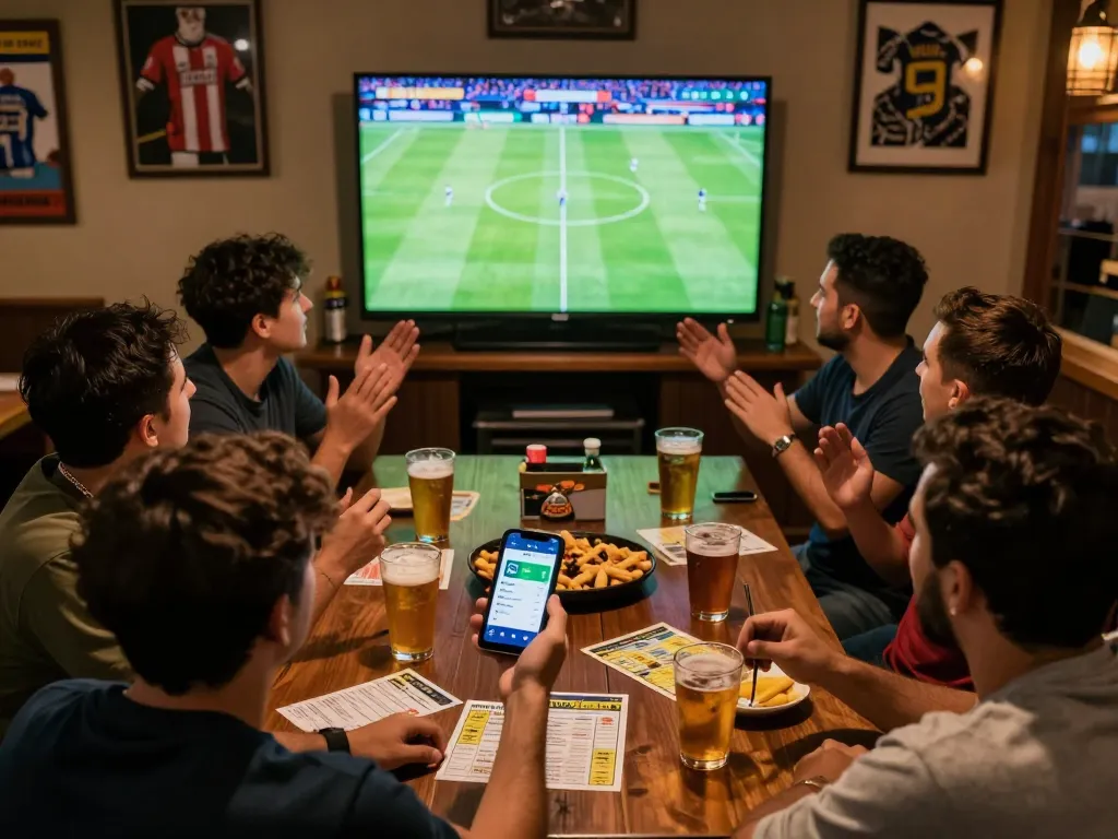 Place strategic sports bets with friends using the 7mz app during an exciting football match