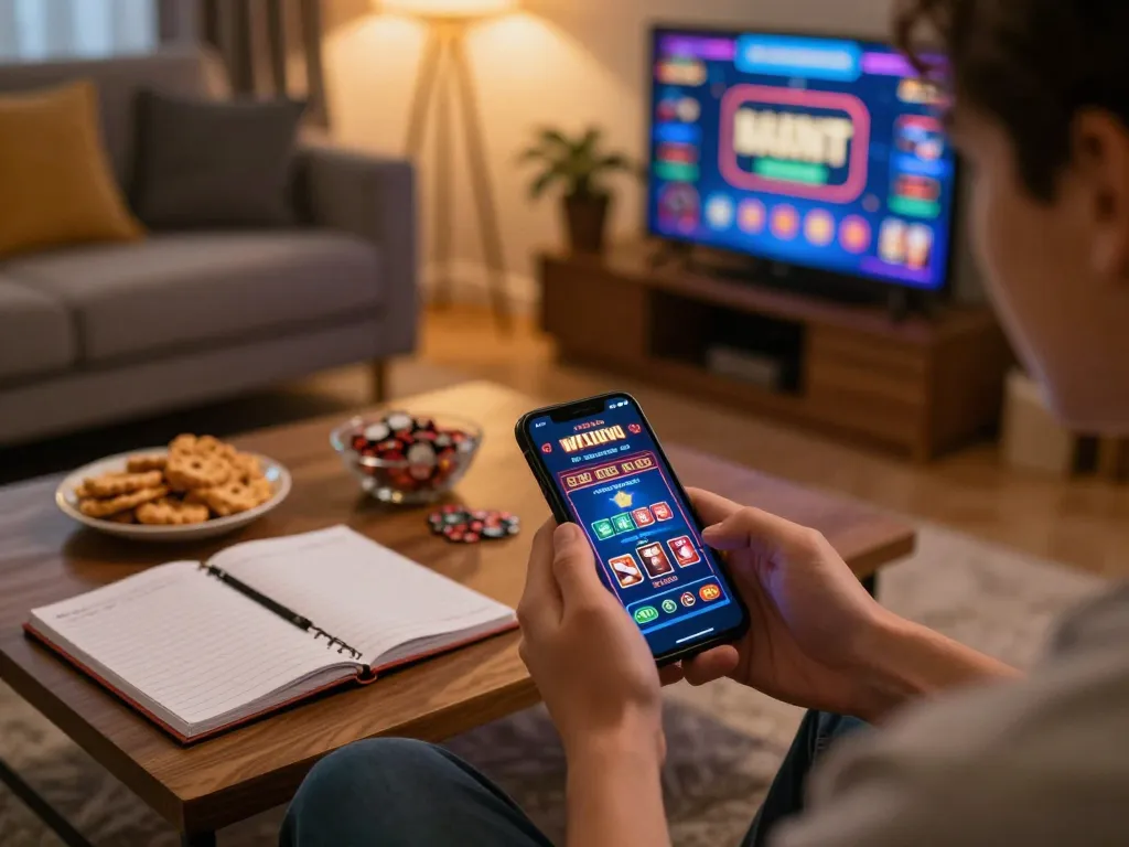 Engaging gameplay using Link O8 app in a cozy home setting with warm lighting.