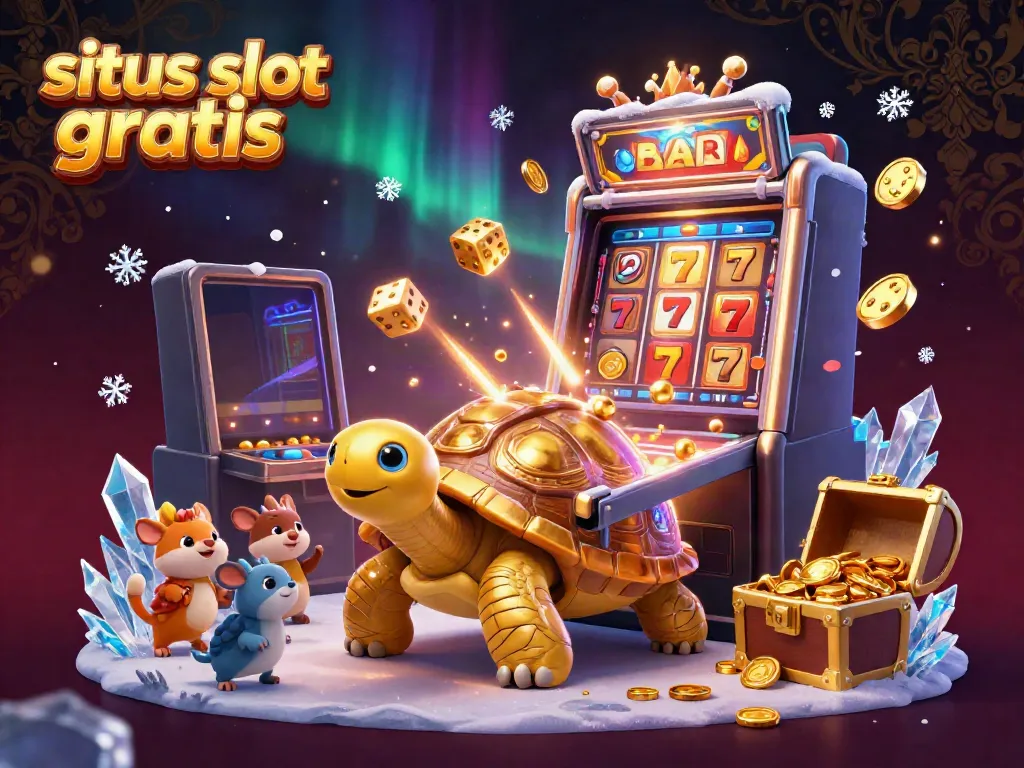 Experience situs slot gratis with a 3D golden tortoise pinball machine and exciting casino elements.