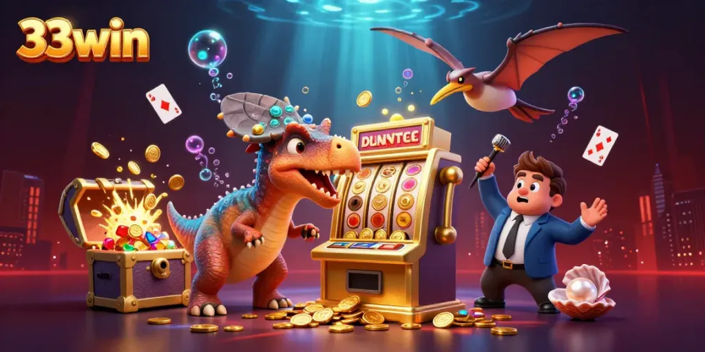Trải nghiệm jackpot 33win với khủng long và máy đánh bạc trong sòng bài ảo.