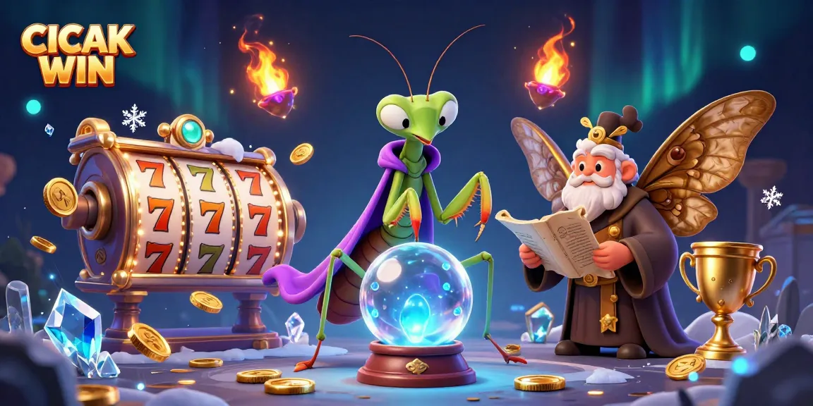 CICAK WIN celebrates with 3D cartoon characters in a vibrant slot game scene filled with lucky symbols and golden coins.