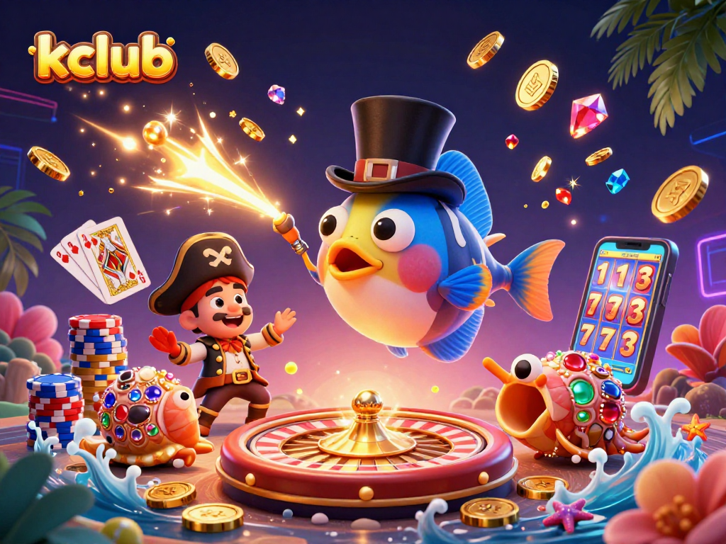 Engaging kclub scene with a deep-sea anglerfish attracting coins, shrimp, and a treasure snail amidst vibrant casino elements.