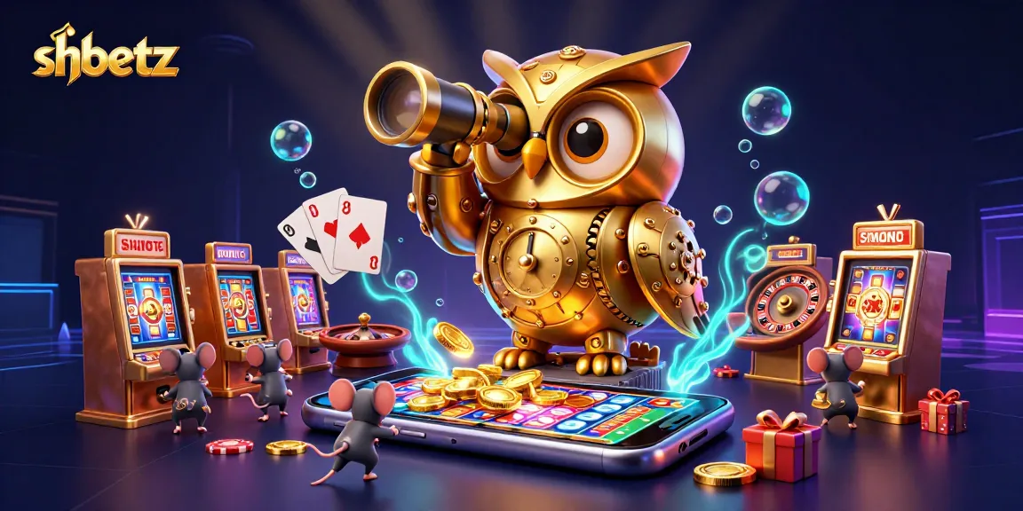Experience dynamic gaming at shbetz with golden owls and playful mice in a vibrant casino scene.