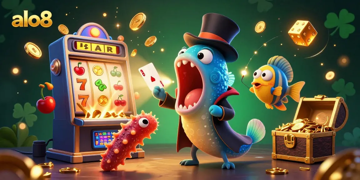 Engage with the magic of alo8 as deep-sea creatures perform thrilling casino tricks amidst vibrant slot machine excitement.