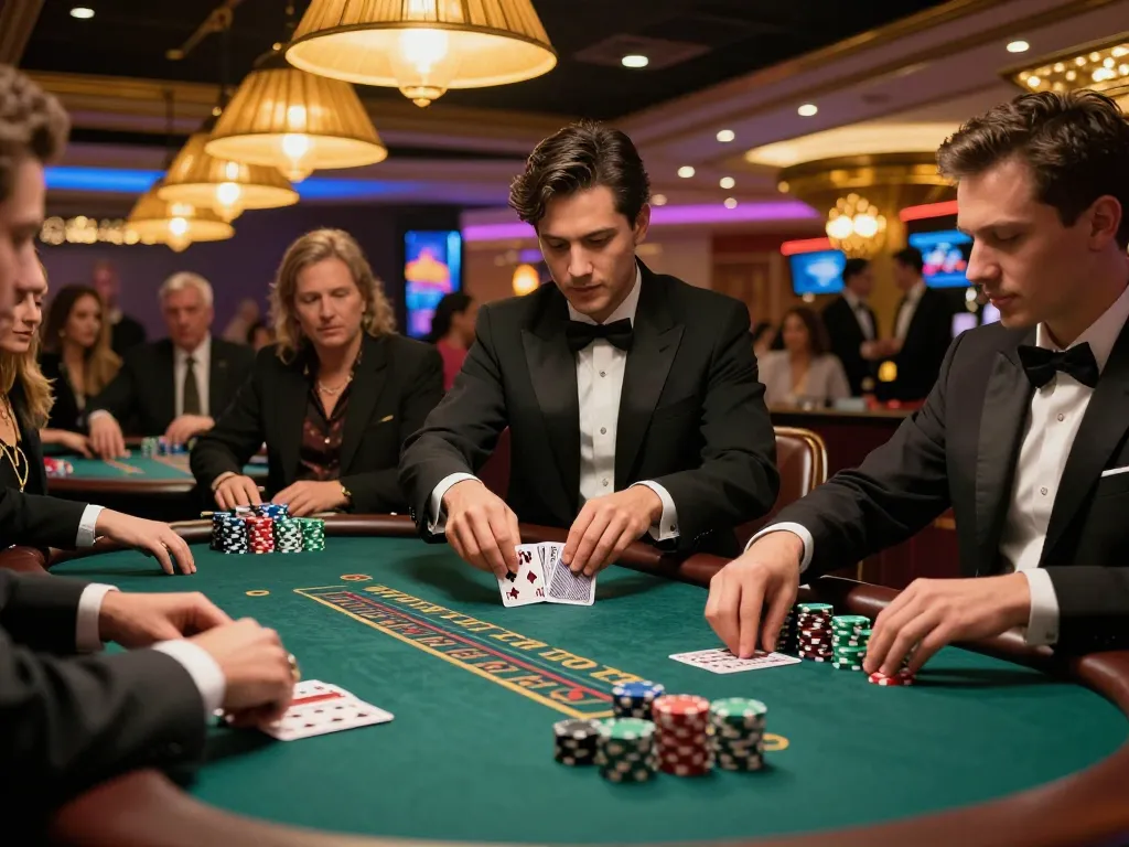 Experience high-stakes moments at a blackjack table in max 79 casino, revealing intense gameplay with focused players.