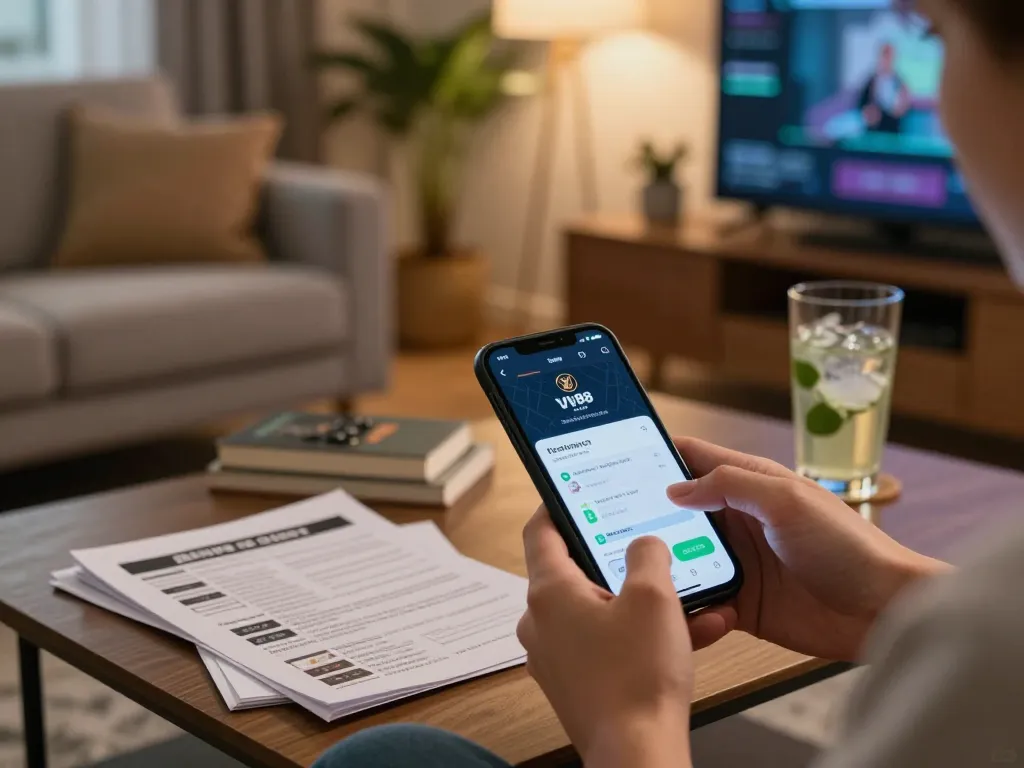 Using the LV88 app on a smartphone for online gambling in a cozy living room.
