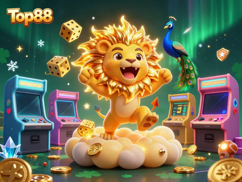 Experience thrilling gameplay with Top88 in this vibrant 3D casino art featuring dynamic game elements.