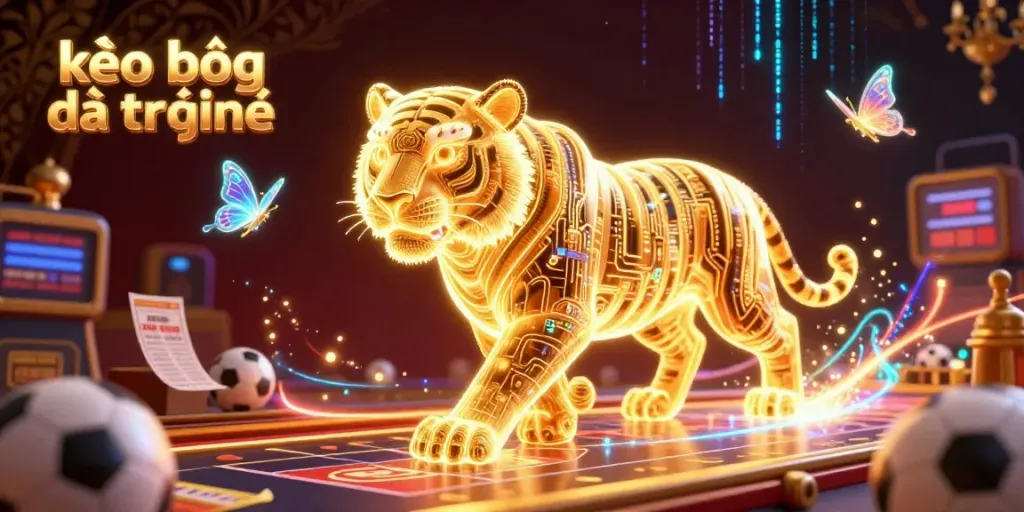 Lead the game with kèo bóng đá trực tuyến as a neon tiger experiences a digital casino adventure.