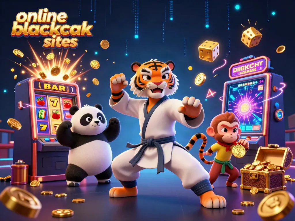 Experience thrilling gameplay at online blackjack sites with cartoon characters and exciting casino elements.