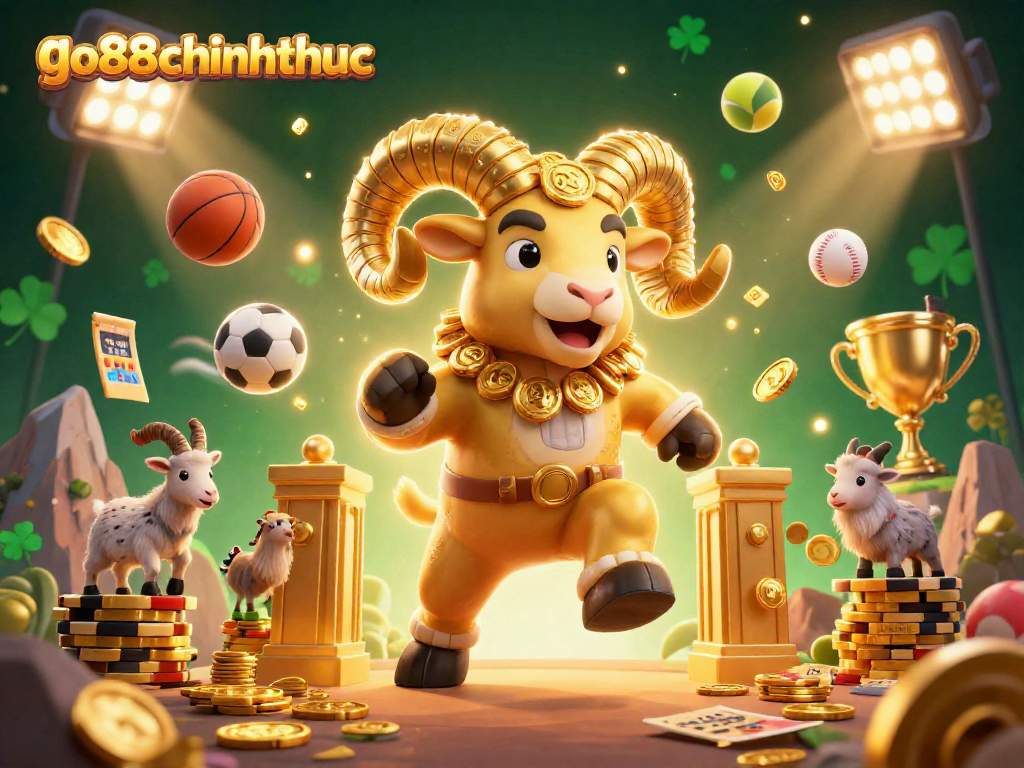 Bet on the excitement of go88chinhthuc with a golden ram charging through dynamic sports betting elements
