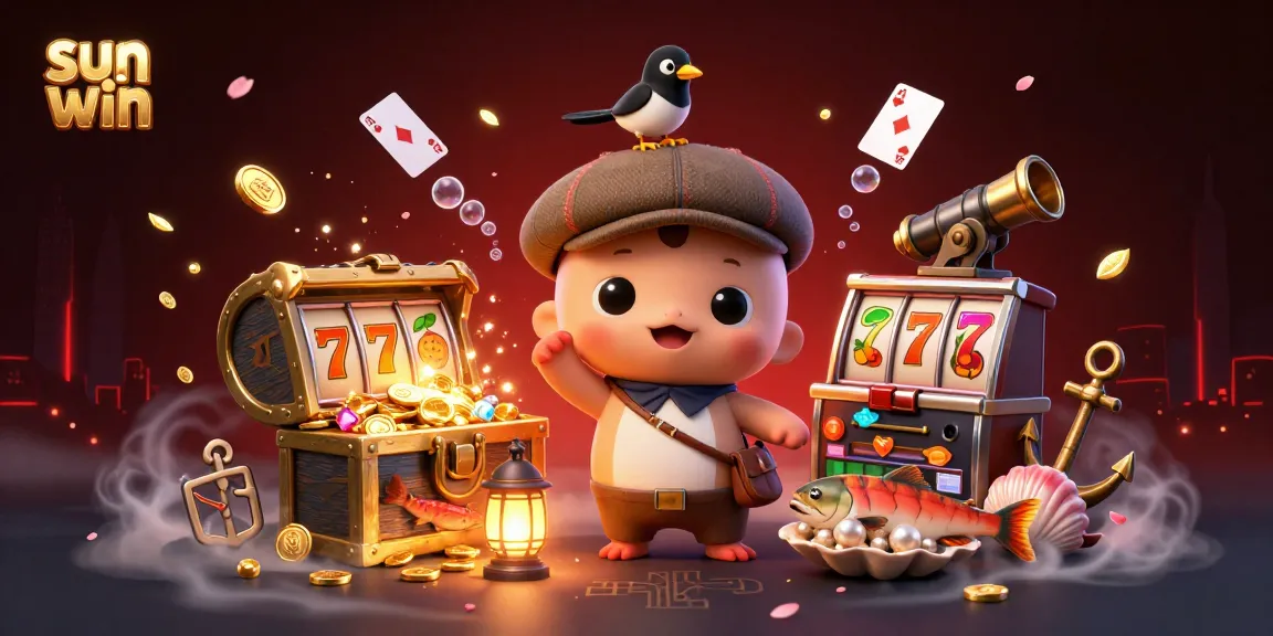 Play with sun win and see a playful Nessie alongside gold-obsessed elements in a vibrant casino scene.