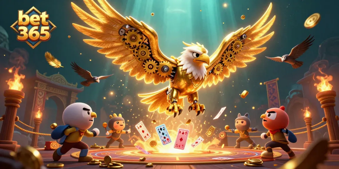 Experience the thrill of bet 365 with a cybernetic eagle soaring through dynamic casino visuals.